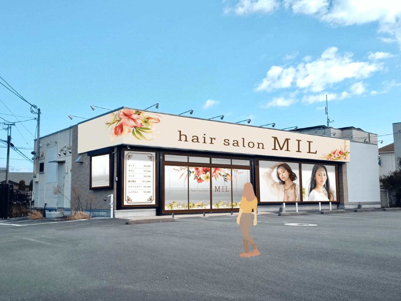 M.I.Ldesign（エムアイエルデザイン）看板ガラス面デザイン （ヘアーサロン）