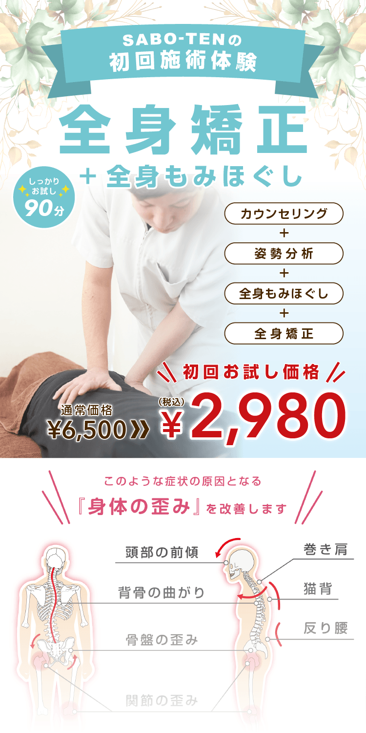 SABO-TEN接骨院はりきゅう院様 全身矯正LPランディングページ